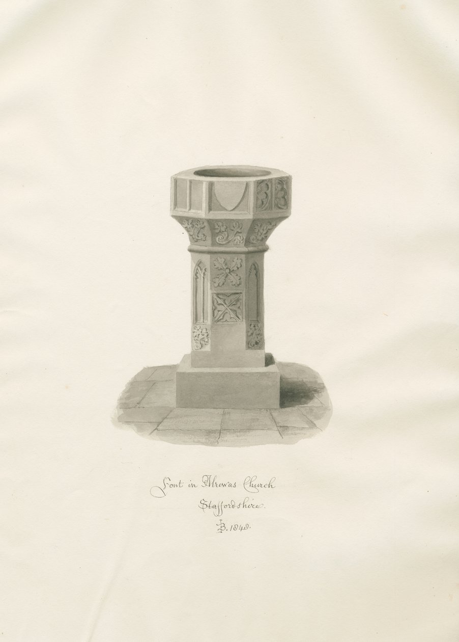 Font in Alrewas Church by John Buckler