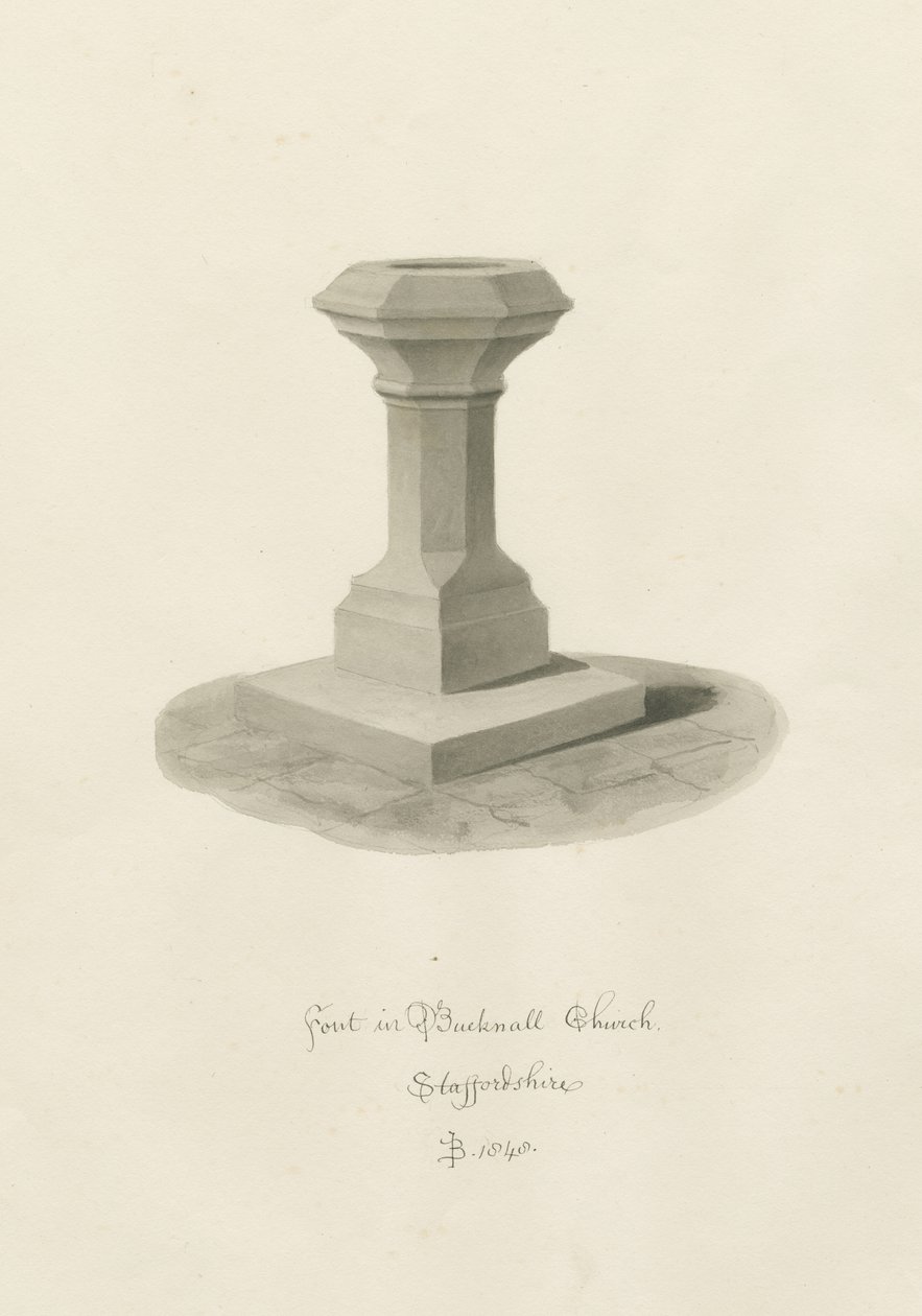 Font in Bucknall Church by John Buckler