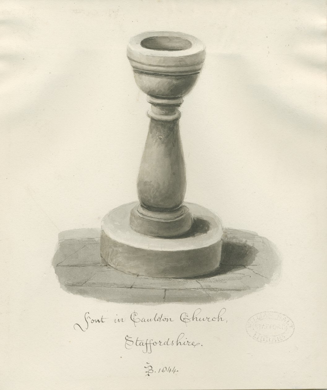 Font in Cauldon Church by John Buckler