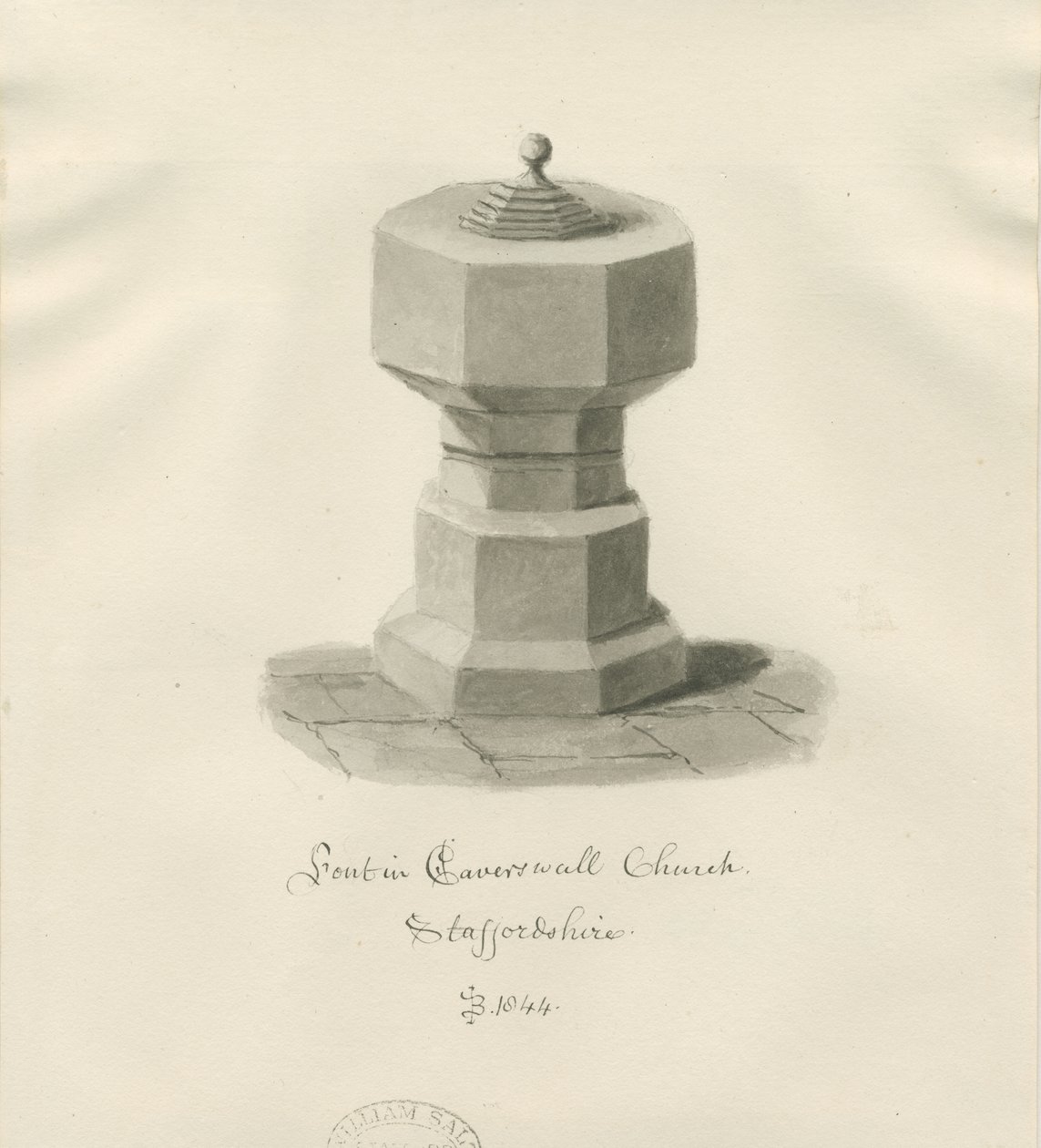 Font in Caverswall Church by John Buckler
