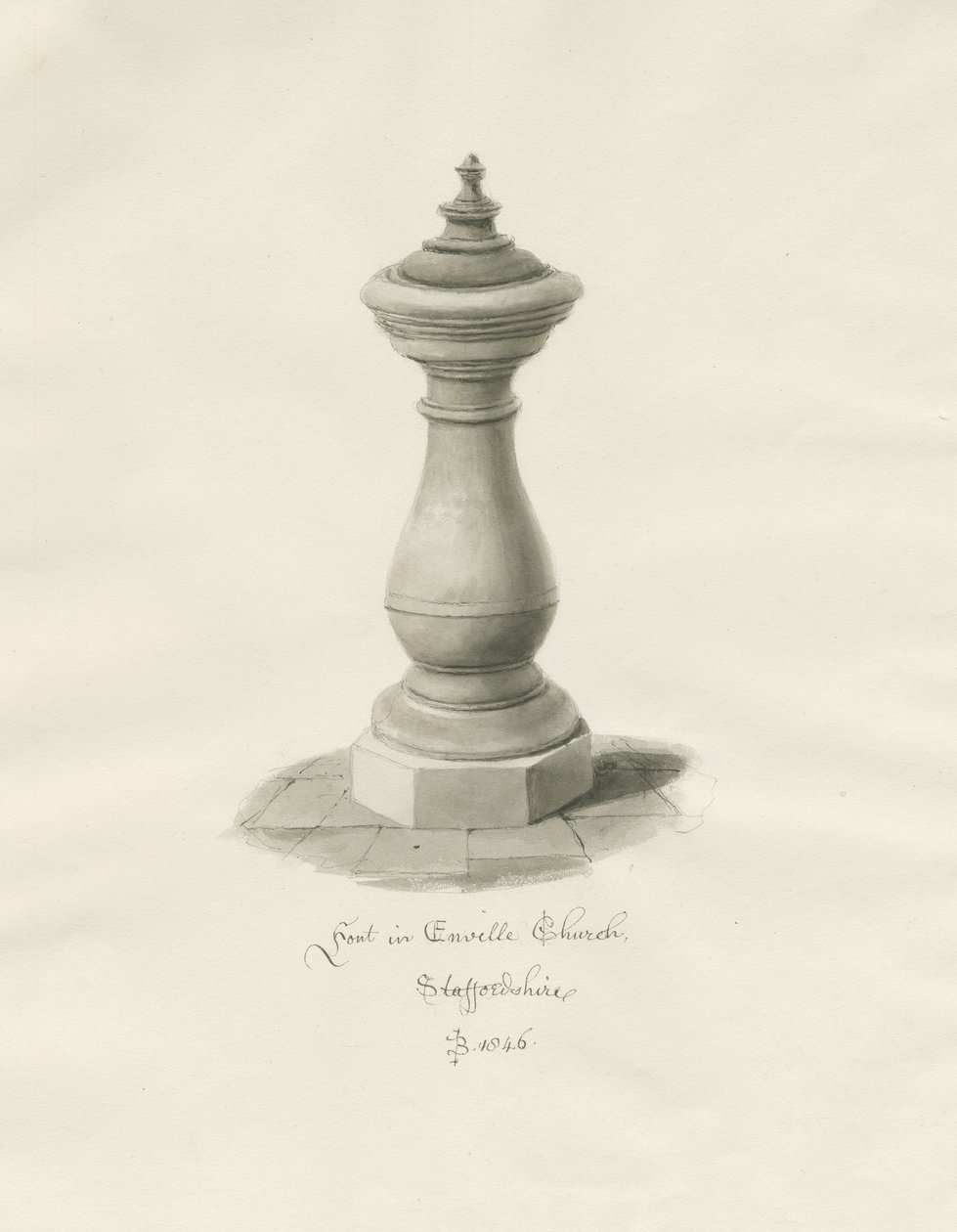 Font in Enville Church by John Buckler
