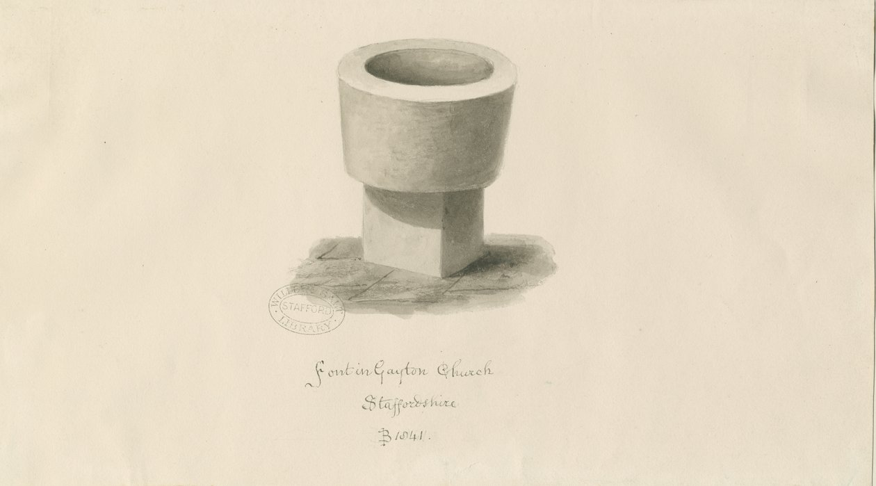 Font in Gayton Church by John Buckler