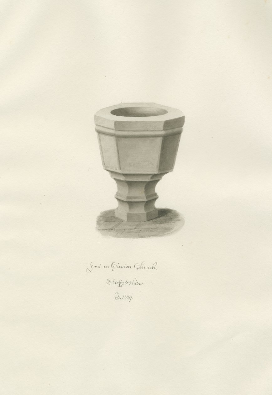 Font in Grindon Church by John Buckler