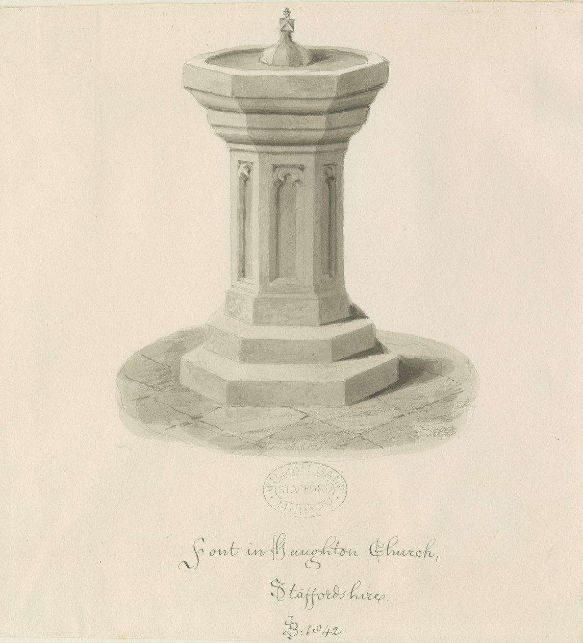 Font in Haughton Church by John Buckler