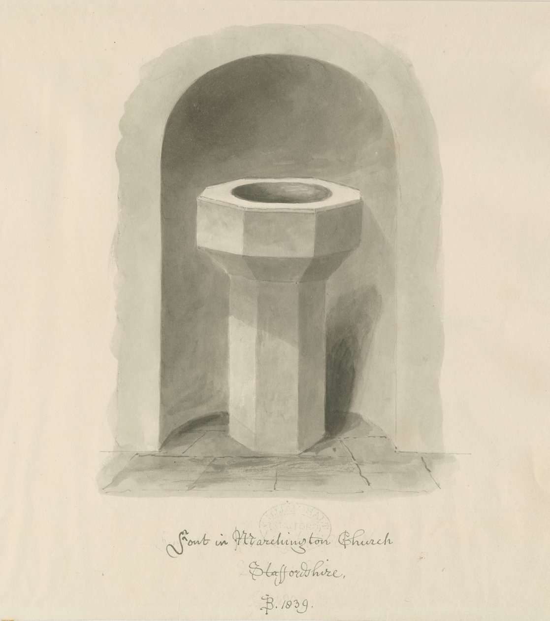 Font in Marchington Church by John Buckler
