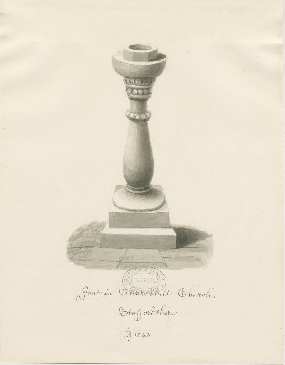 Font in Shareshill Church by John Buckler