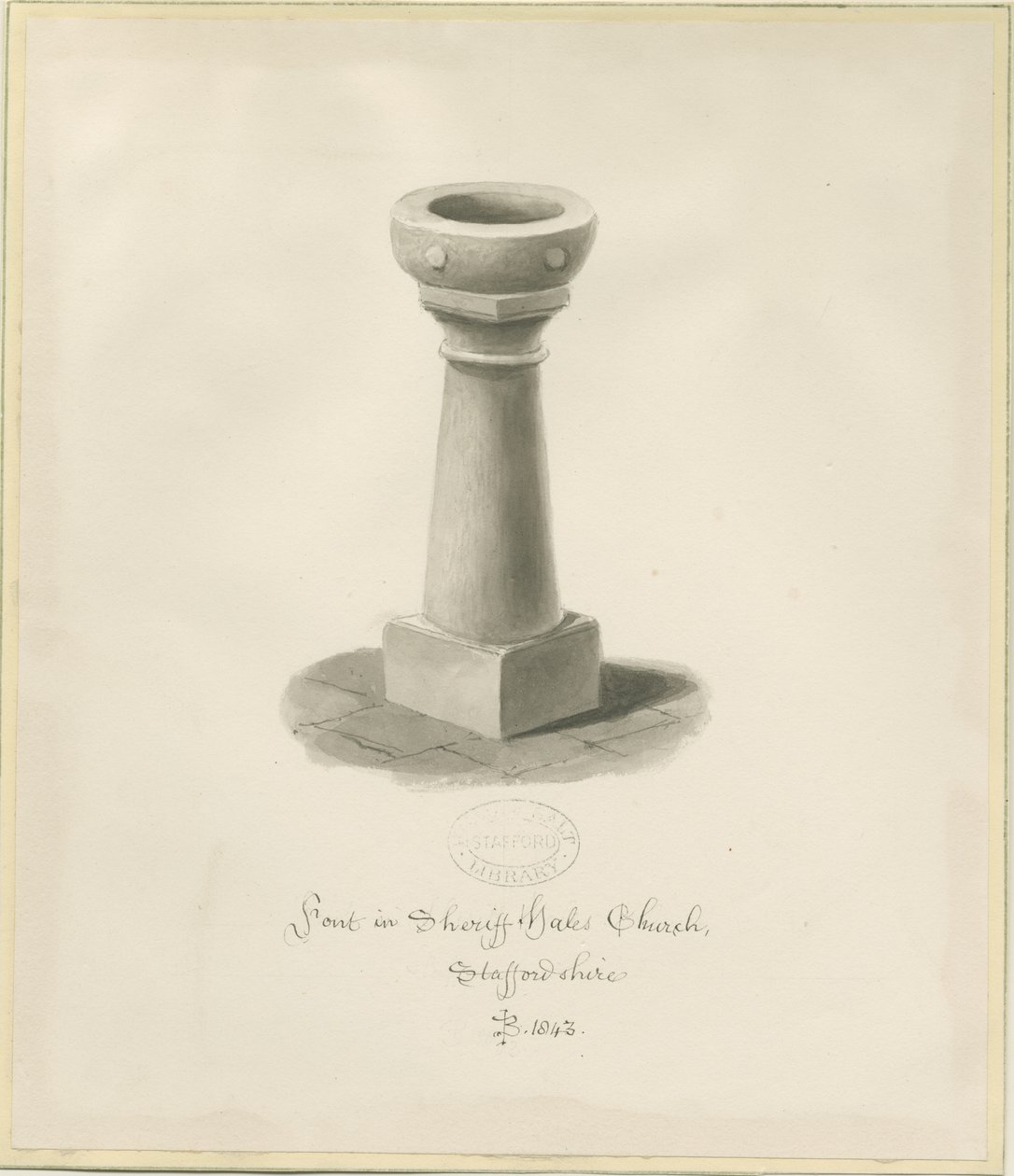 Font in Sheriffhales Church by John Buckler