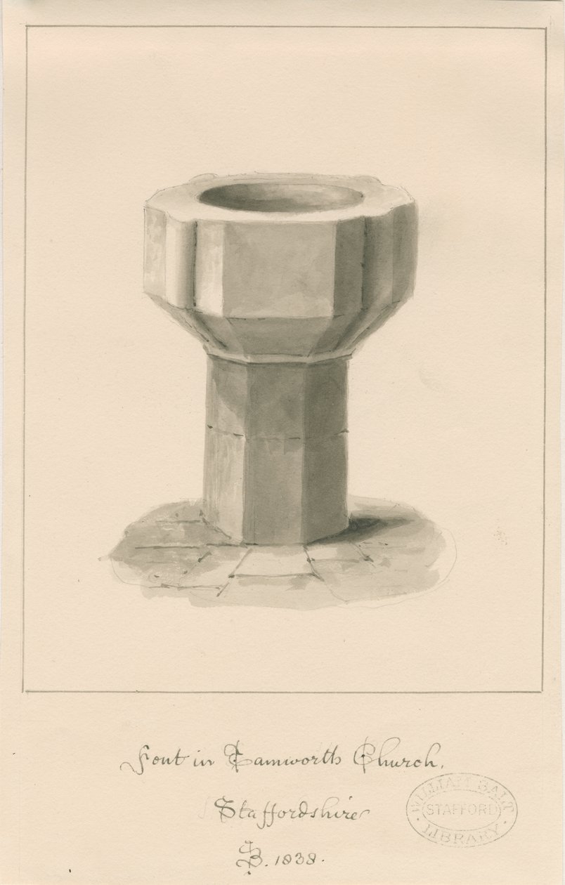 Font in Tamworth Church by John Buckler
