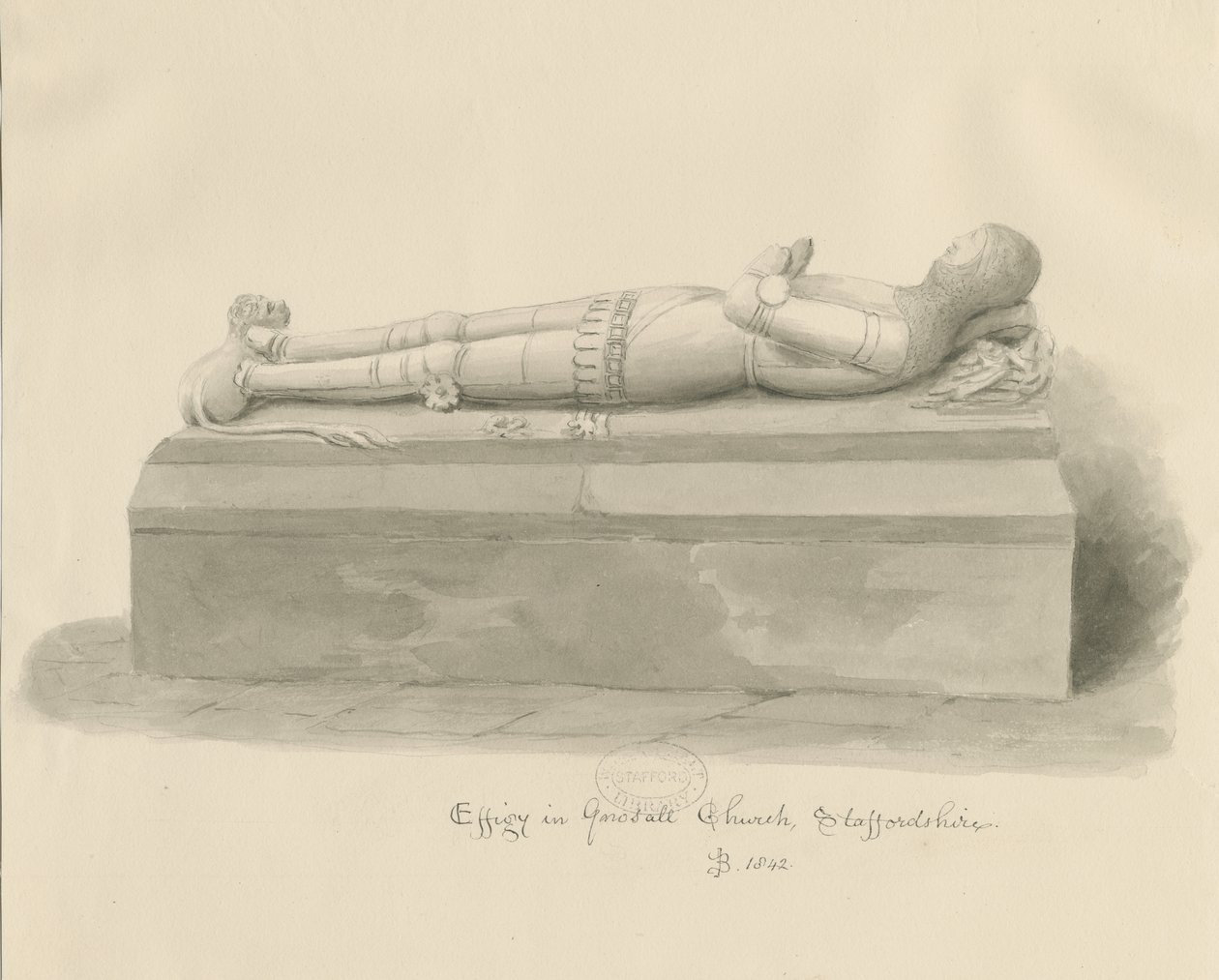 Gnosall Church - Effigy by John Buckler