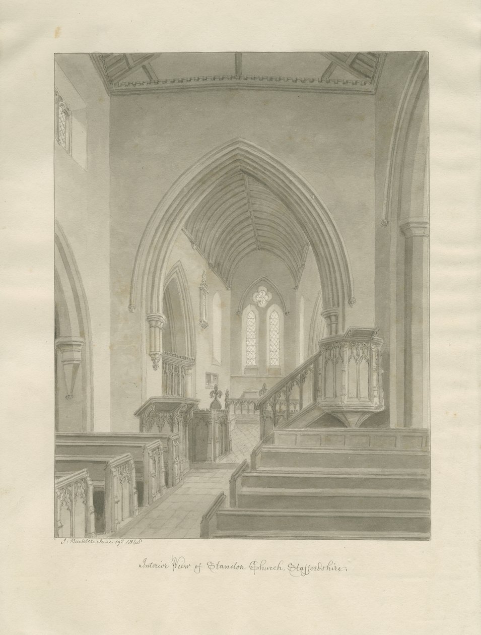 Interior of Standon Church by John Buckler