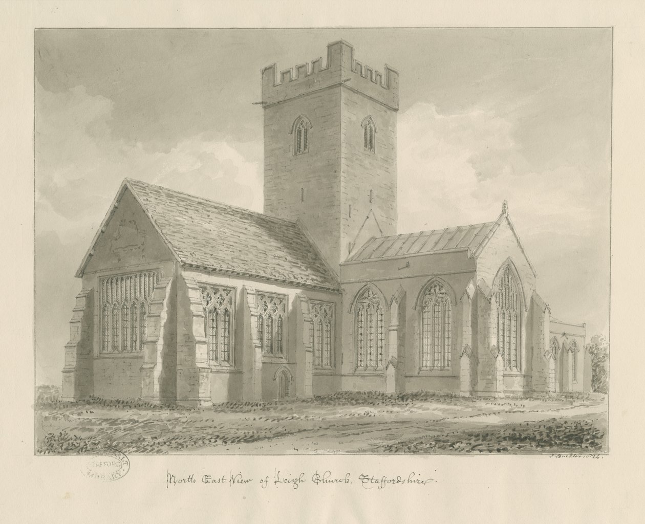 Leigh Church: Sepia Drawing by John Buckler
