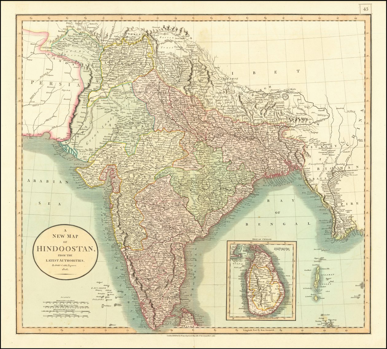 1806 Map of India by John Cary