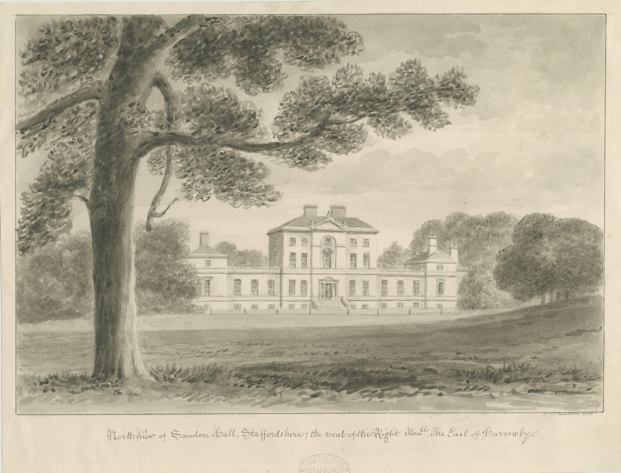 Sandon Hall by John Chessell Buckler