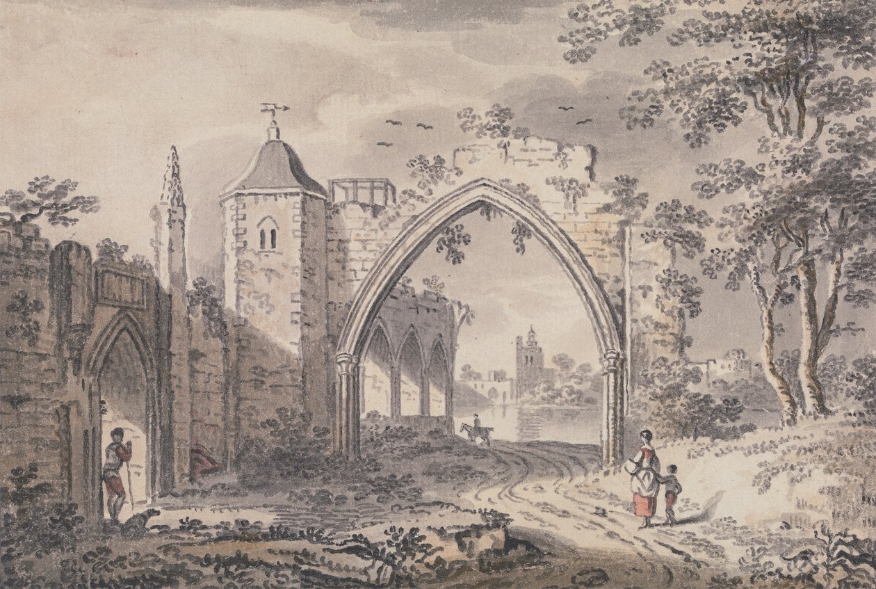Ecclesiastical Ruins beside the Thames (?) by John Collet