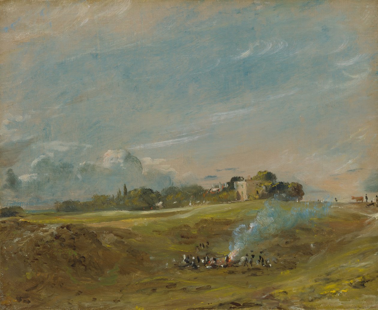 Hampstead Heath, with a Bonfire, ca. 1822 by John Constable