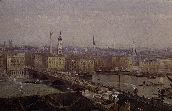 London Bridge Showing the Monument by John Crowther