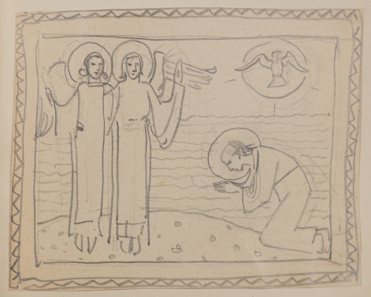 Untitled [Kneeling figure and two angels] by John Duncan