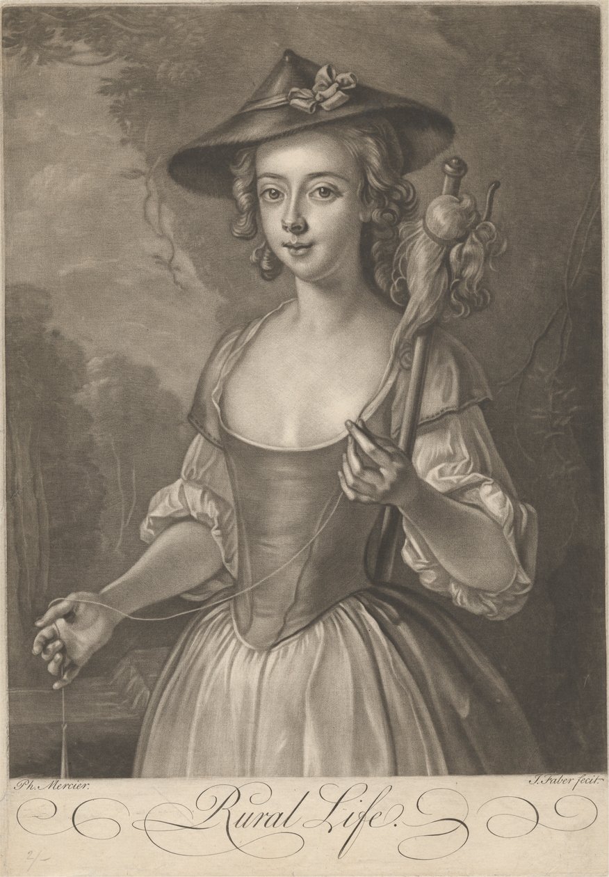 A Girl Spinning Thread by John Faber the younger
