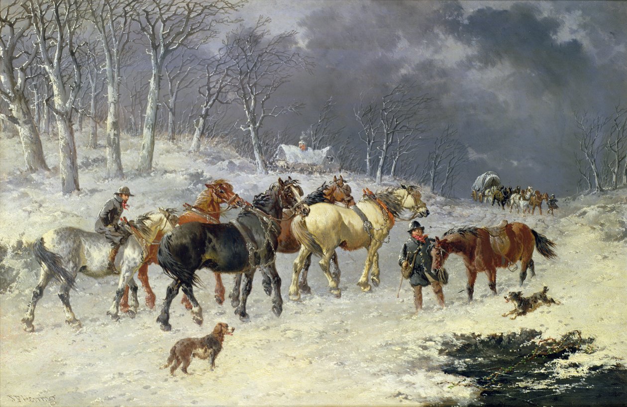 Horses in the Snow by John Frederick Herring Junior