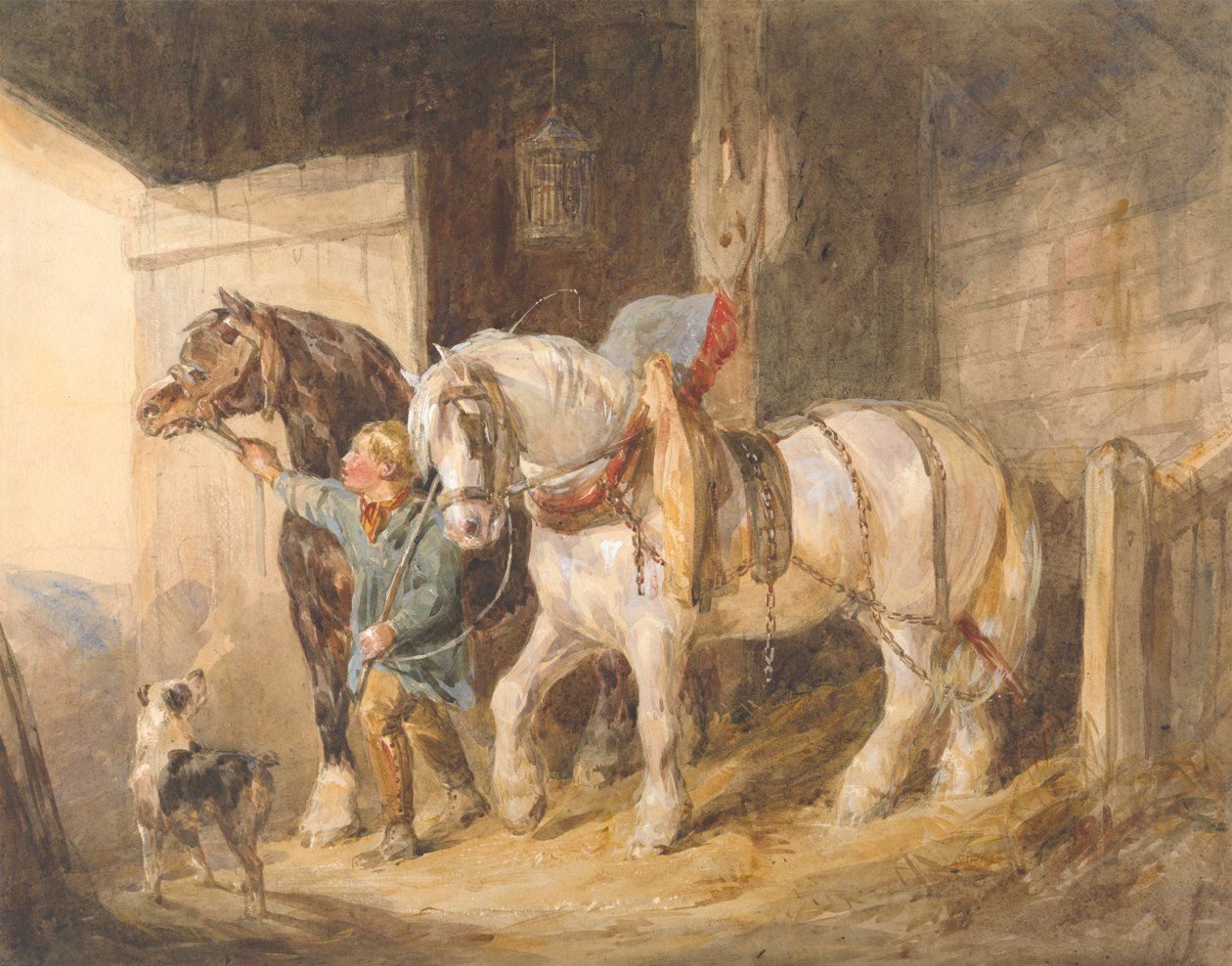 Stable Boy with Cart Horses by John Frederick Tayler