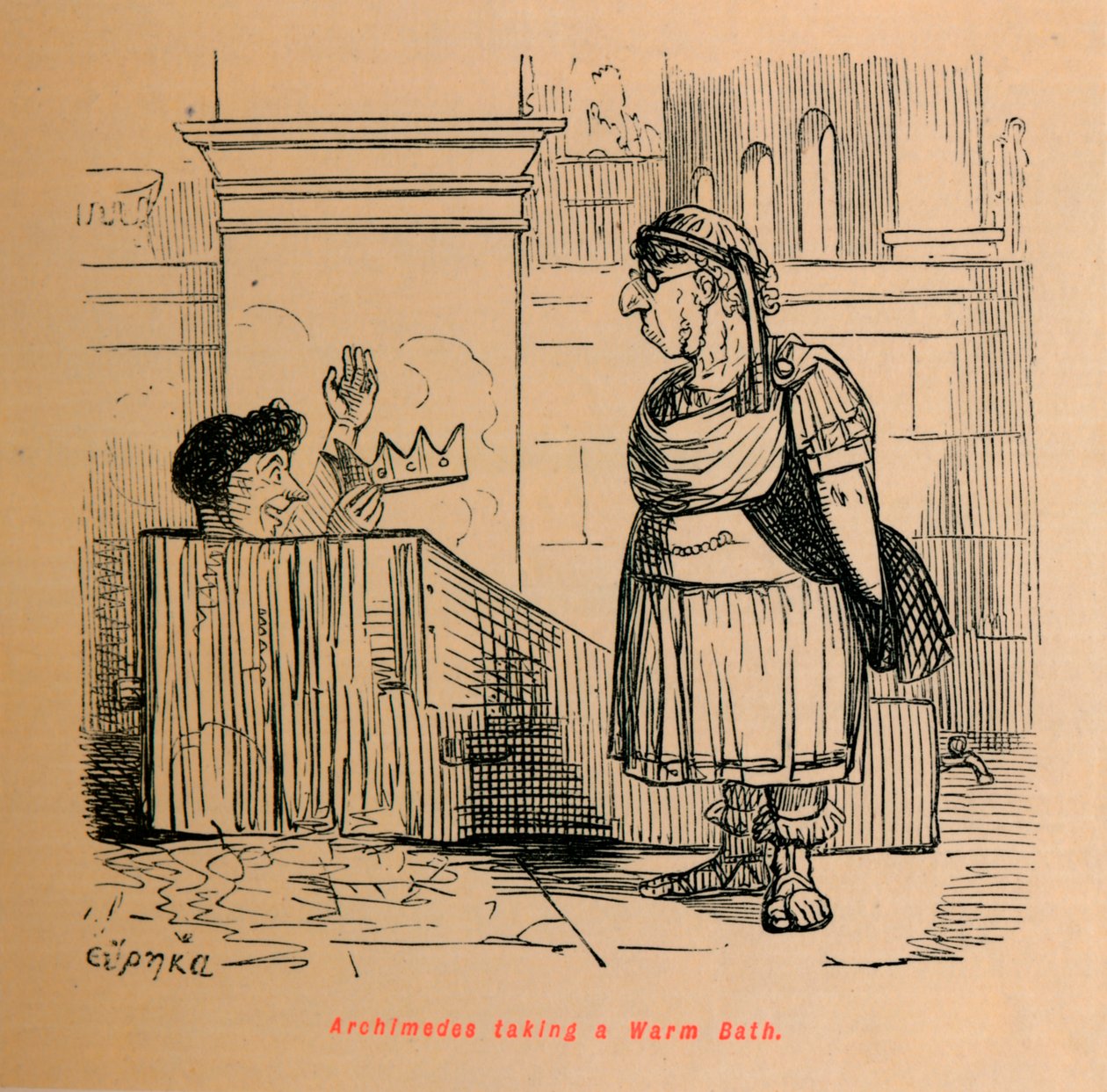 Archimedes Taking a Warm Bath (1852) by John Leech