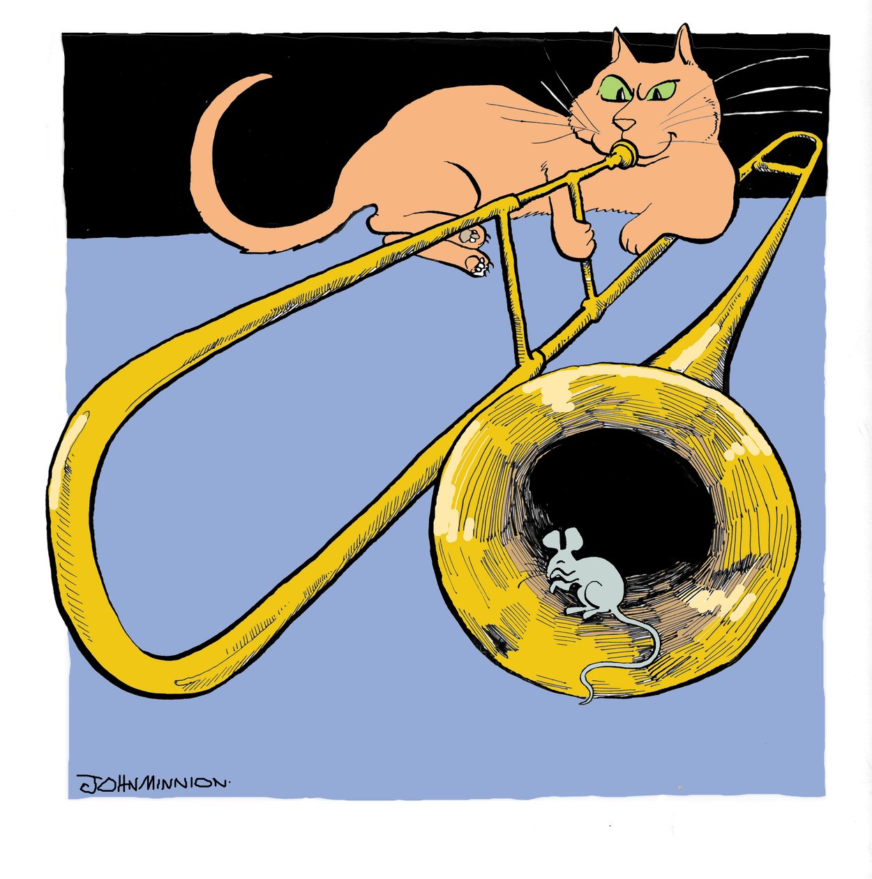 Cat playing trombone by John Minnion