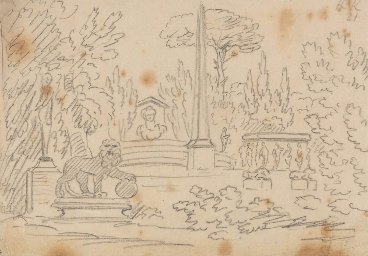 Obelisk and Statues in a Garden by John Robert Cozens