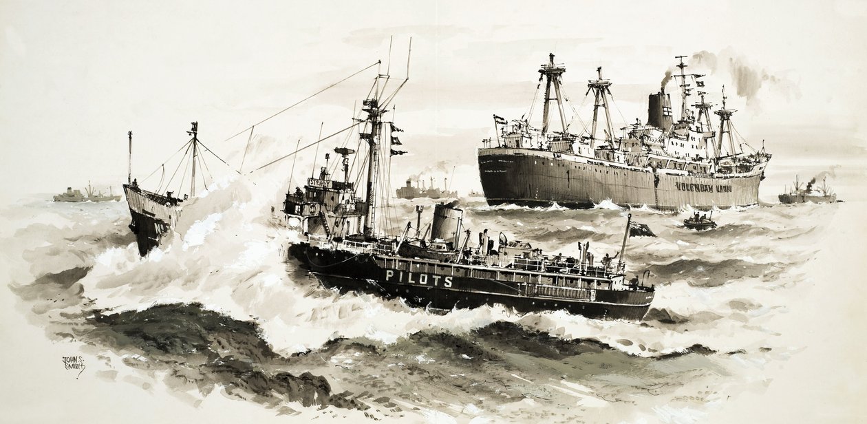 Unidentified ship and pilot boat by John S. Smith