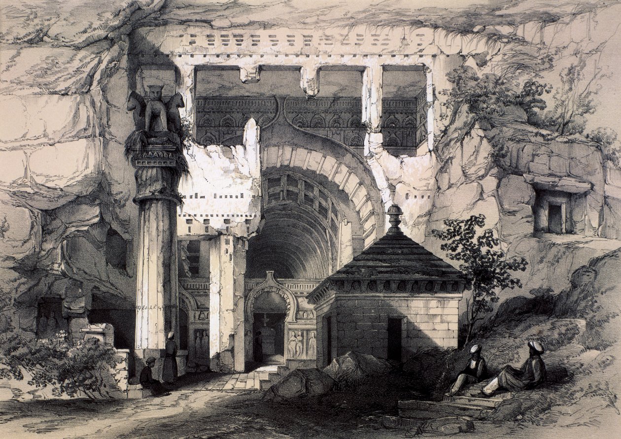 Entrance of Great Chaitya Cave, Karli by John Weale