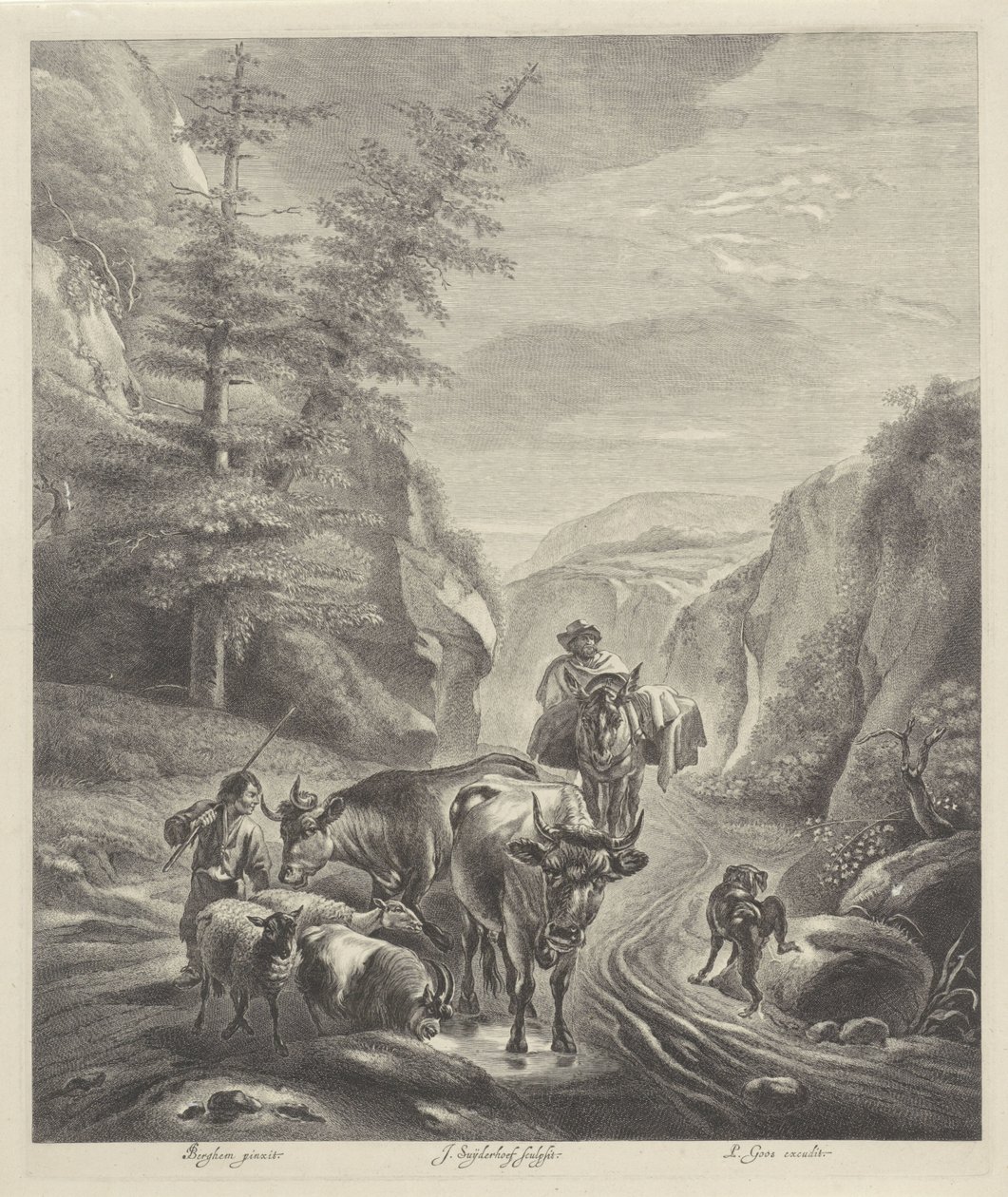 Shepherds with Cattle on a Mountain Path by Jonas Suyderhoef