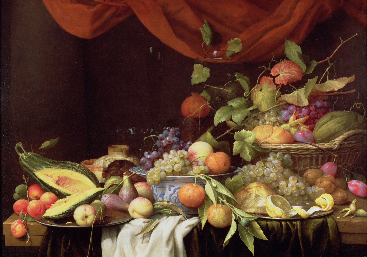 A Still Life of Fruit on a Draped Ledge by Joris van Son