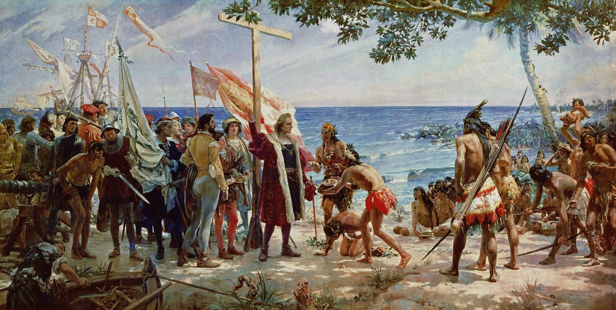 The Disembarkation of Christopher Columbus on the Island of Guanahani in 1492, c.1890 by Jose Garnelo y Alda