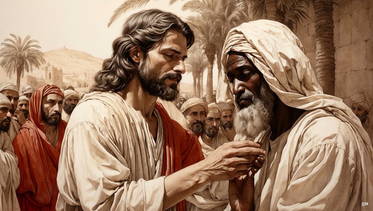 Jesus Heals the Blind Beggar 01 by Josef Johann Michel