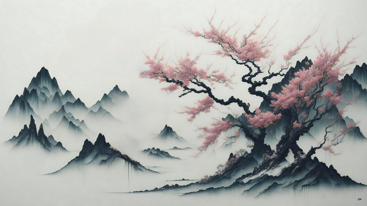 Cherry Blossom Trees Blooming by Josef Johann Michel