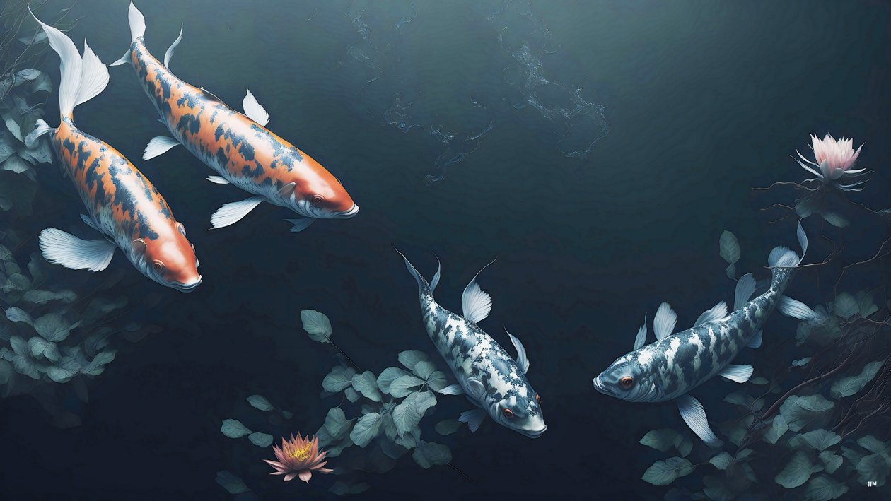 Koi Carp Fish Red and White by Josef Johann Michel