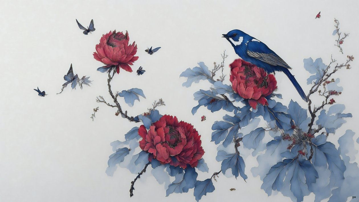 Peony in Blue 01 by Josef Johann Michel