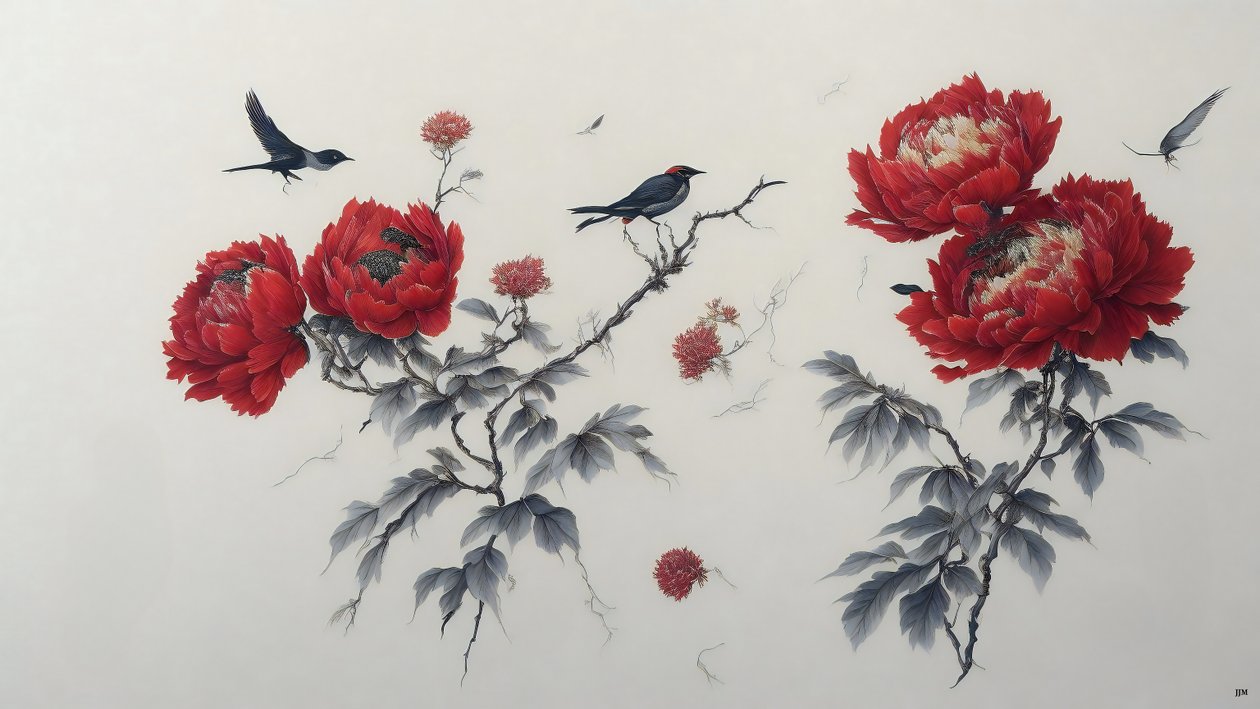 Peony in Red 02 by Josef Johann Michel