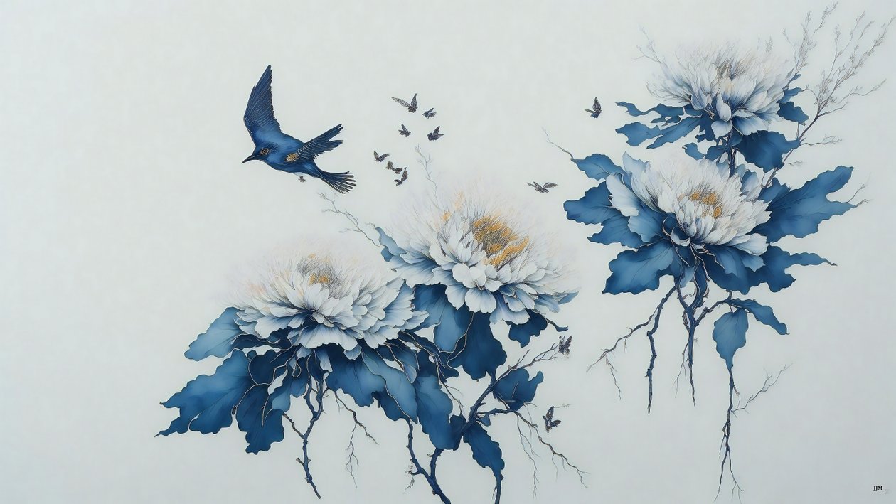 Chrysanthemum Flower in Blue by Josef Johann Michel