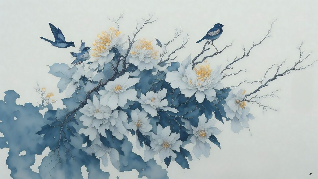 Chrysanthemum Flower in Blue by Josef Johann Michel