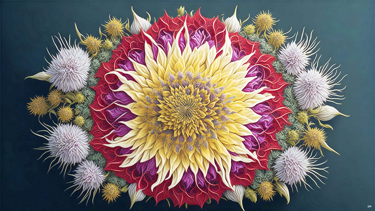 Mandala: Thistle with Blossom Elements 01 by Josef Johann Michel