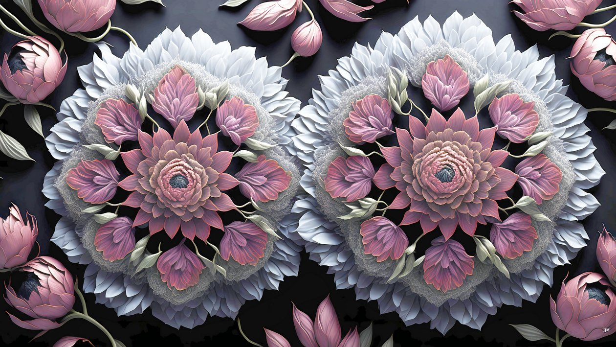 Mandala: Peonies-Flower Elements 01 by Josef Johann Michel