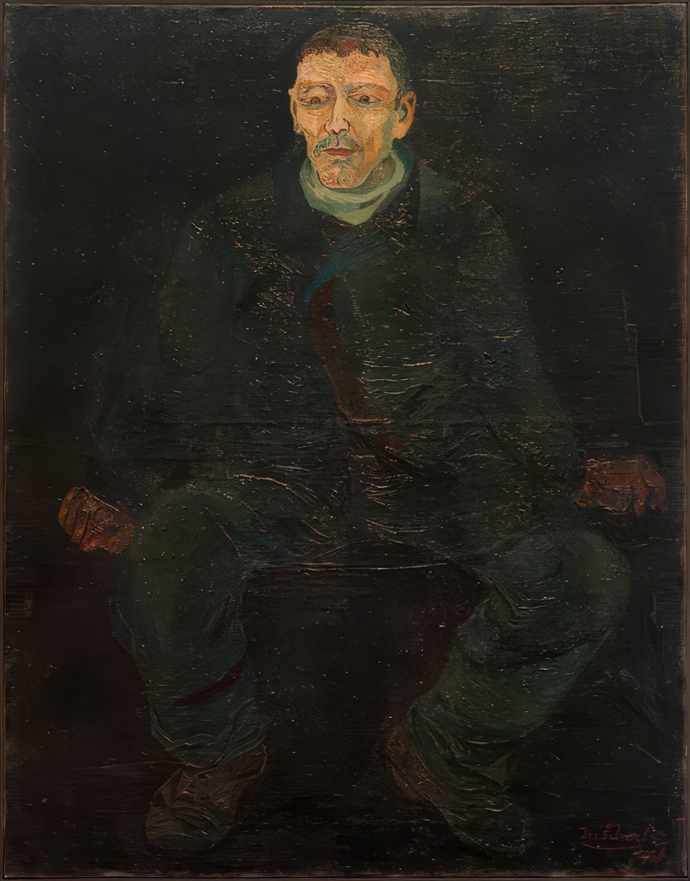 Sitting Man in Blue Suit by Josef Scharl