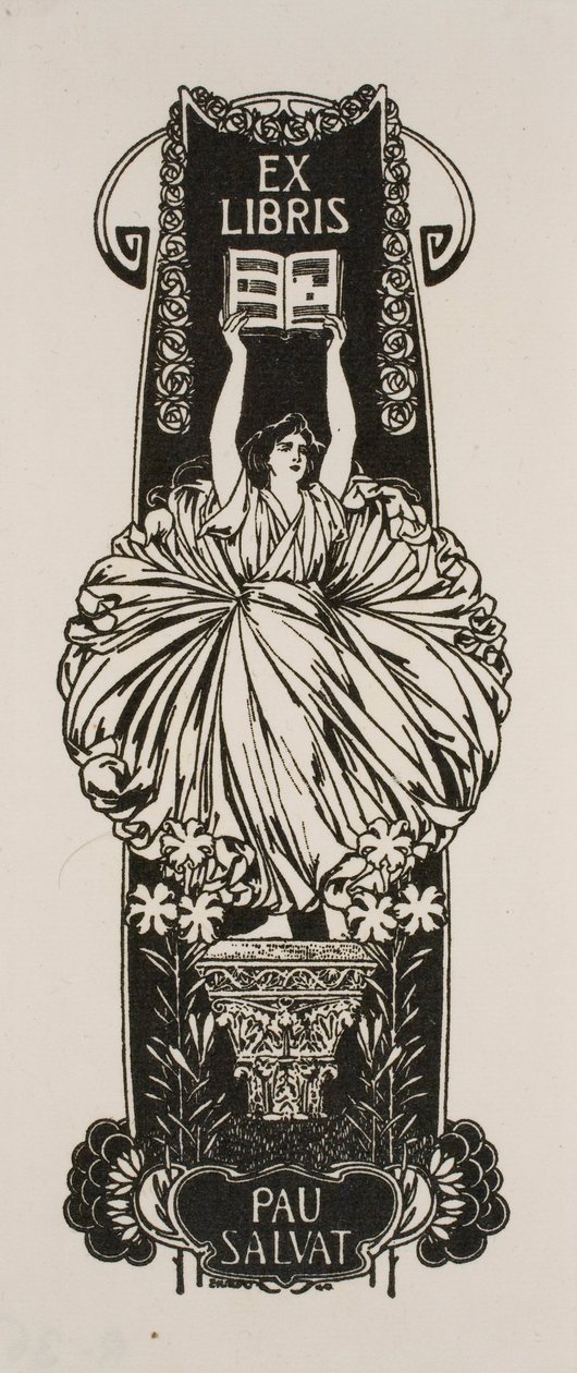 Book-plate of Pau Salvat by Josep Triadó
