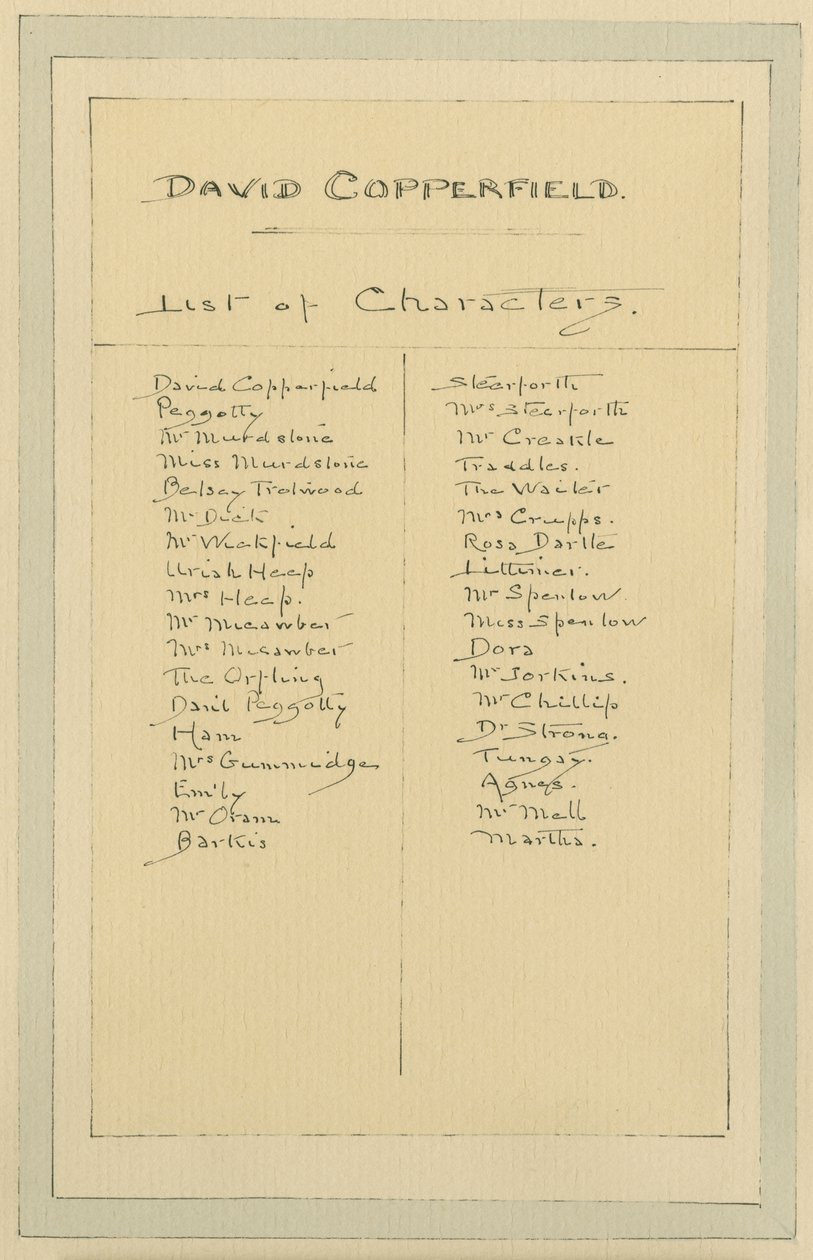 List of Characters, c.1920s by Joseph Clayton Clarke