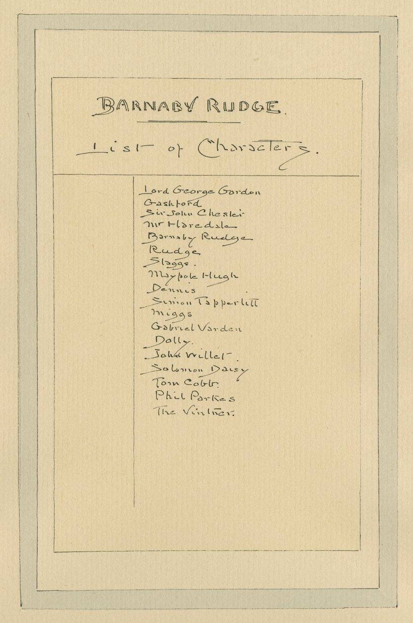 List of Characters for Barnaby Rudge, c.1920s by Joseph Clayton Clarke