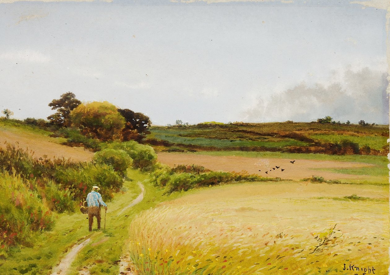 Landscape with Old Man Carrying a Basket, 1886 by Joseph Knight