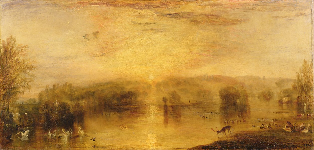 The Lake, Petworth: Sunset, a Stag Drinking by Joseph Mallord William Turner