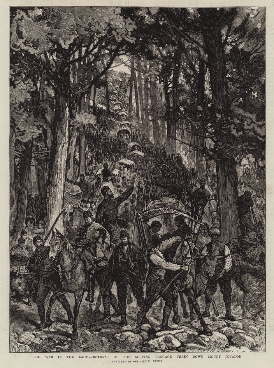 The War in the East, Retreat of the Servian Baggage Train down Mount Jovalor by Joseph Nash