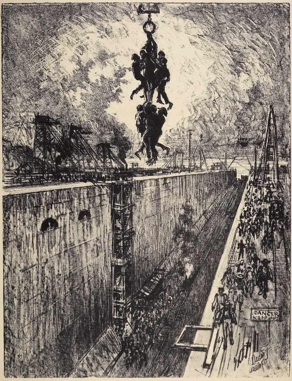 The End of the Day, Gatun Lock by Joseph Pennell