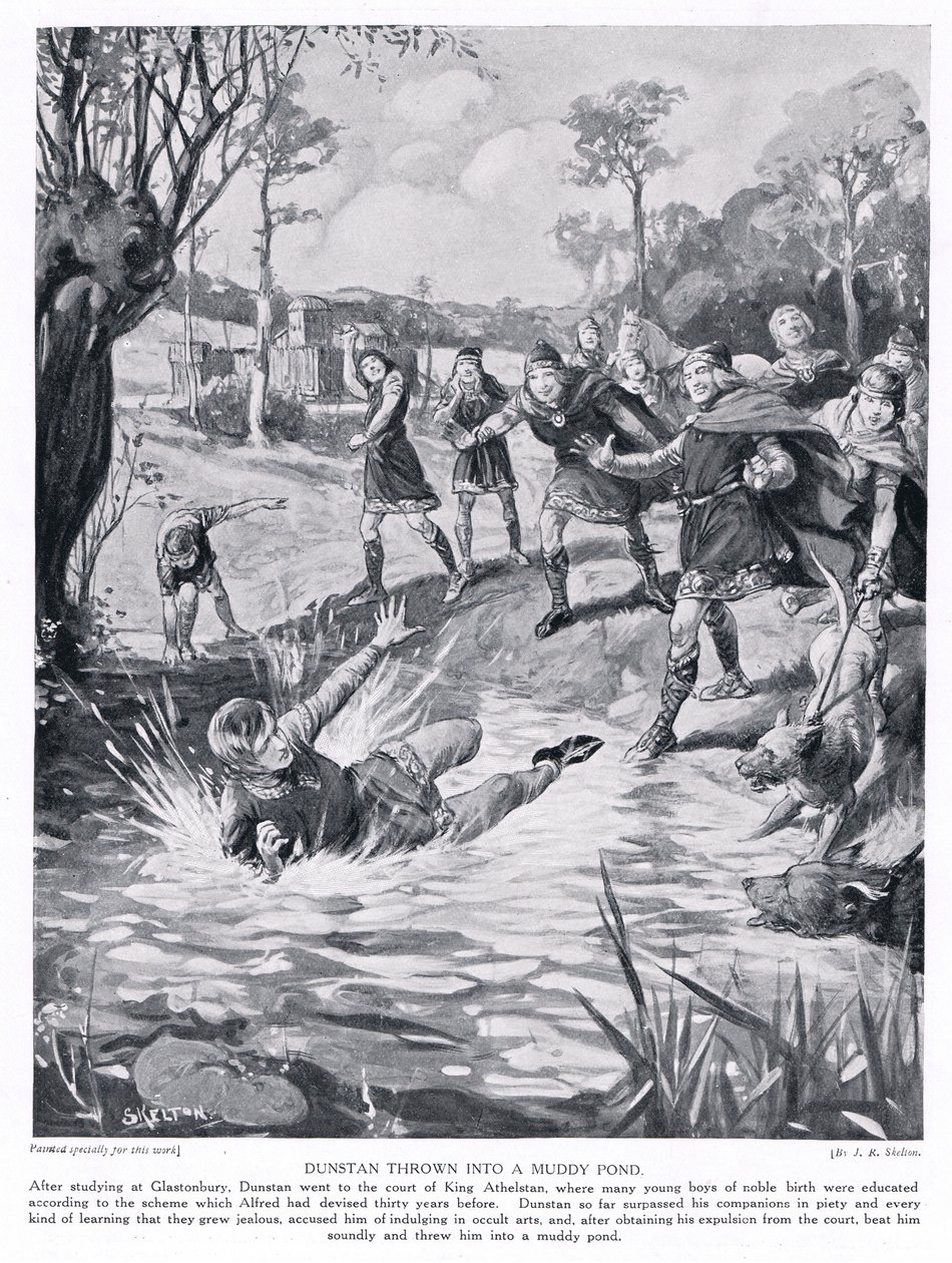 Dunstan thrown into a muddy pond by Joseph Ratcliffe Skelton
